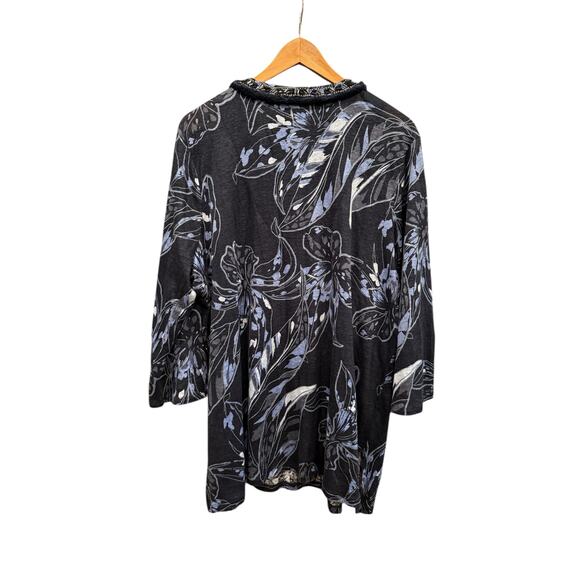 Chico's Linen Floral Embellished Tunic Blue Plus Sz. XL / 16 Chicos Lightweight - Picture 9 of 9